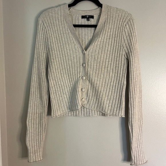 7 FOR ALL MANKIND Cream Button Down Ribbed Cardigan Size S - Picture 1 of 4